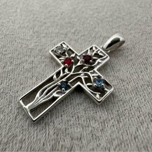 Multi gemstone sterling silver cross pendant